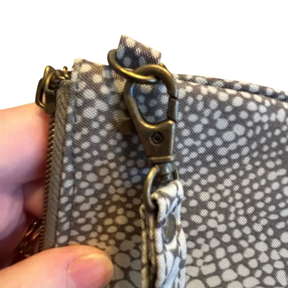 Travelon zip top wristlet wallet pouch coin purse gray animal print detach strap